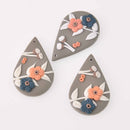2 Flower Charms, Polymer Clay, Teardrop, 40mm, chs7827