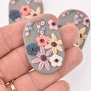 2 Flower Charms, Polymer Clay, Oval, 45mm, chs7828