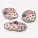 2 Flower Charms, Polymer Clay, Oval, 45mm, chs7828