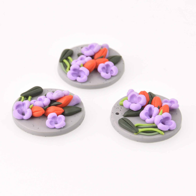 2 Flower Charms, Polymer Clay, 30mm, chs7830