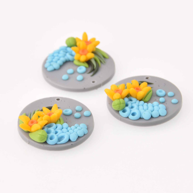 2 Flower Charms, Polymer Clay, 30mm, chs7831