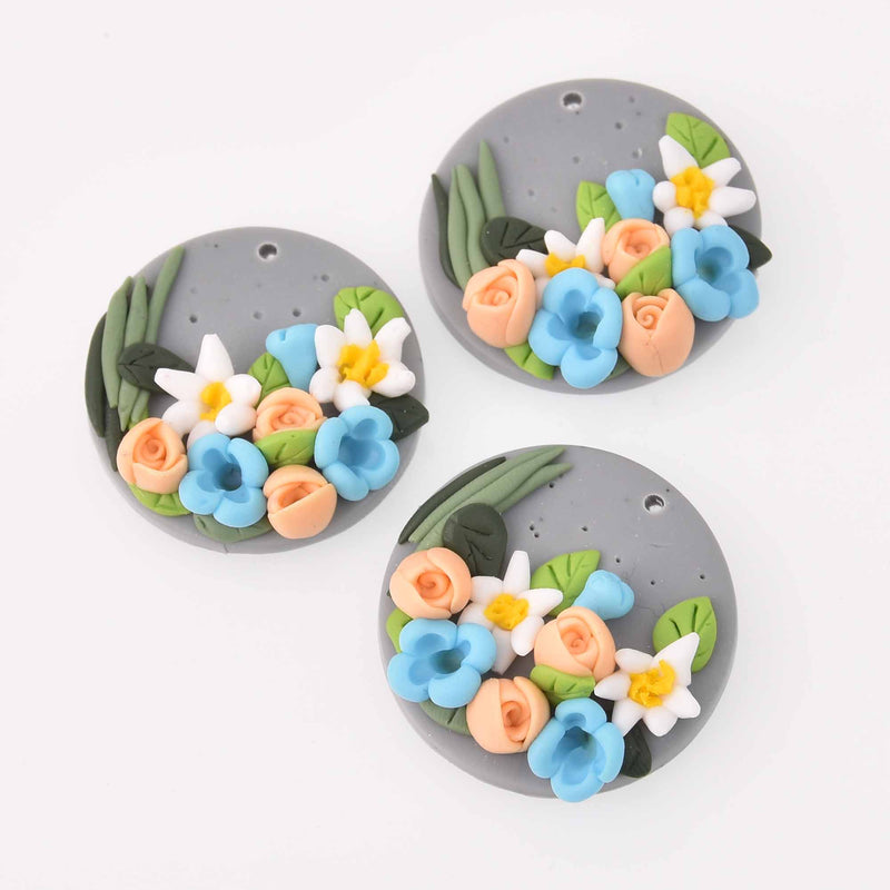 2 Flower Charms, Polymer Clay, 30mm, chs7832