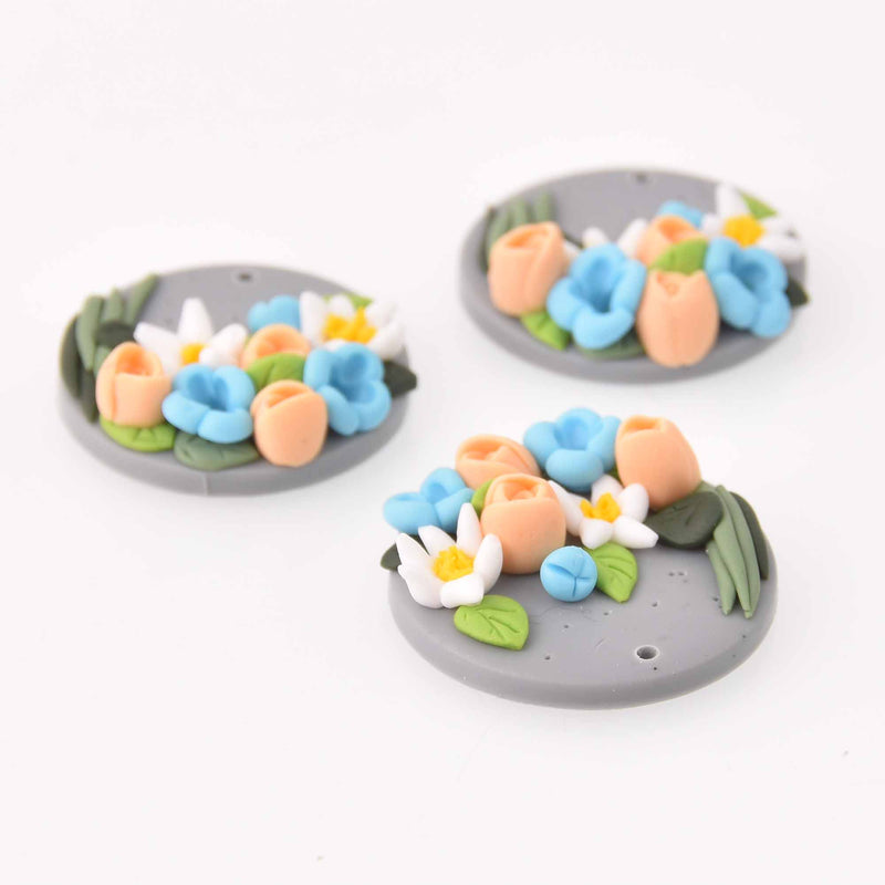 2 Flower Charms, Polymer Clay, 30mm, chs7832
