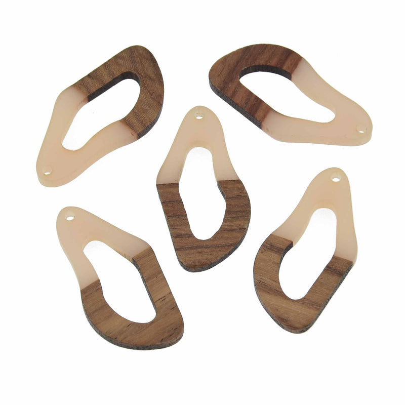 2 Beige Resin Wood Charms, Twisted Oval, 1.5", chs7834