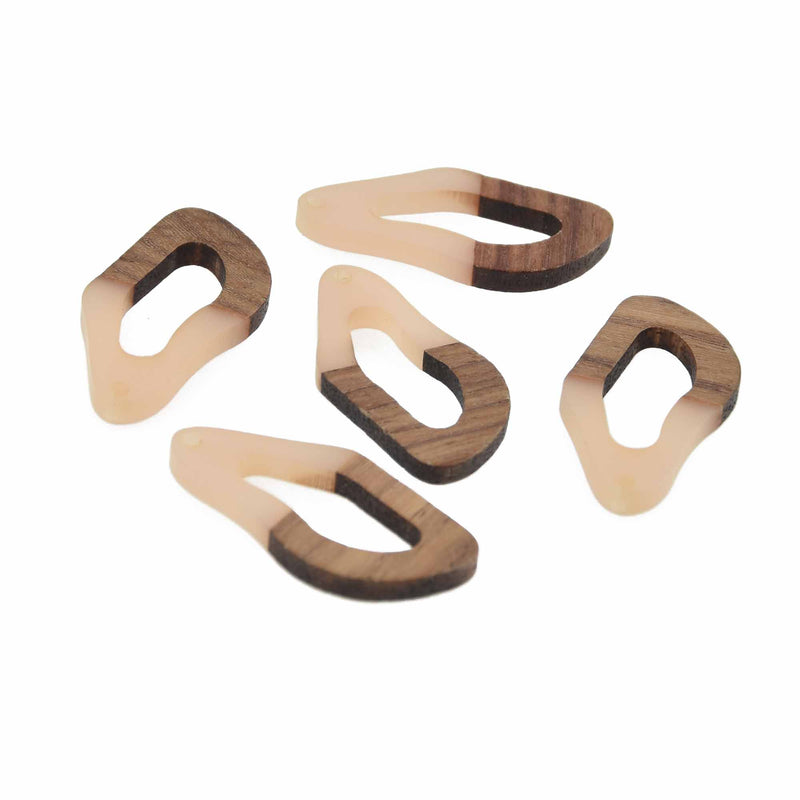 2 Beige Resin Wood Charms, Twisted Oval, 1.5", chs7834