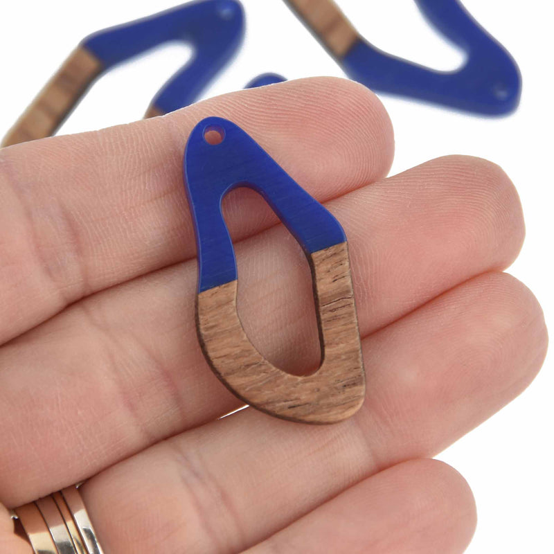 2 Royal Blue Resin Wood Charms, Twisted Oval, 1.5", chs7835