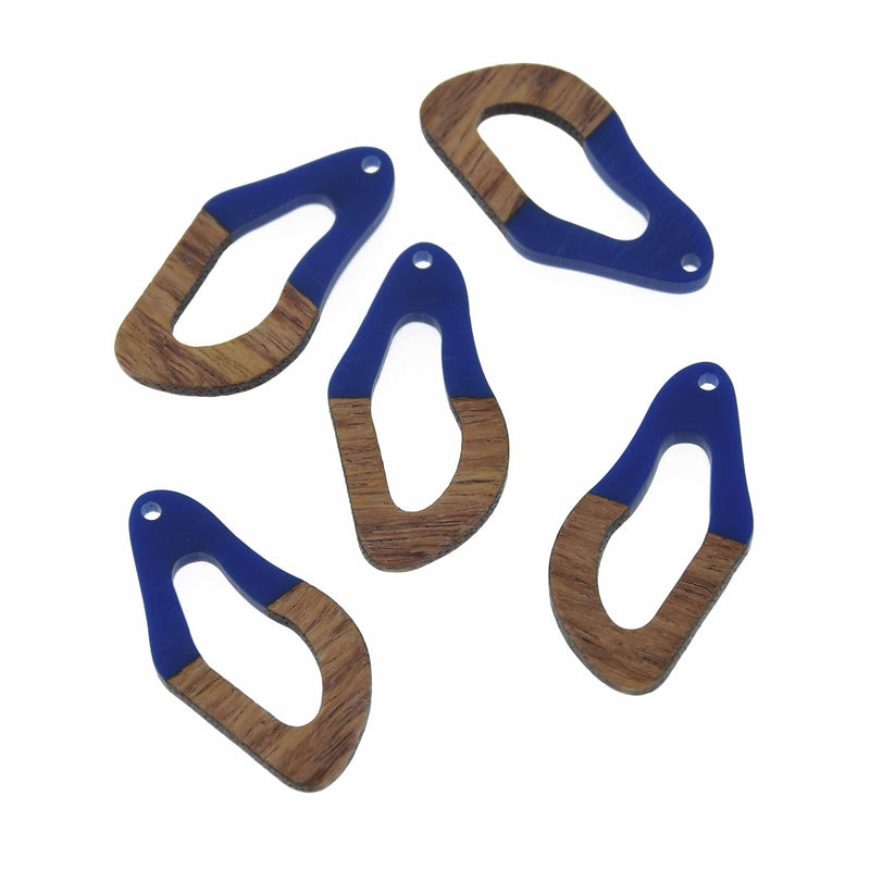 2 Royal Blue Resin Wood Charms, Twisted Oval, 1.5", chs7835