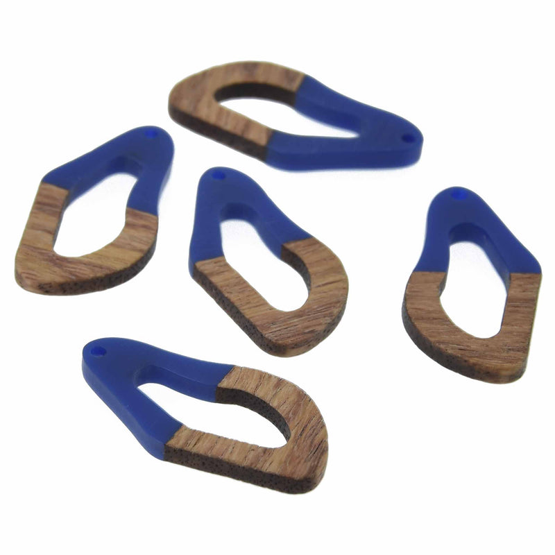 2 Royal Blue Resin Wood Charms, Twisted Oval, 1.5", chs7835