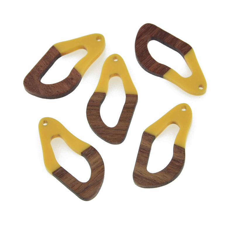 2 Yellow Resin Wood Charms, Twisted Oval, 1.5", chs7836