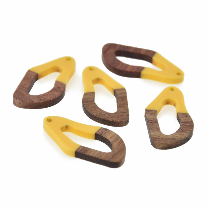 2 Yellow Resin Wood Charms, Twisted Oval, 1.5", chs7836