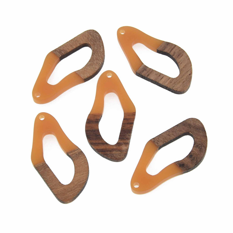 2 Amber Resin Wood Charms, Twisted Oval, 1.5", chs7837