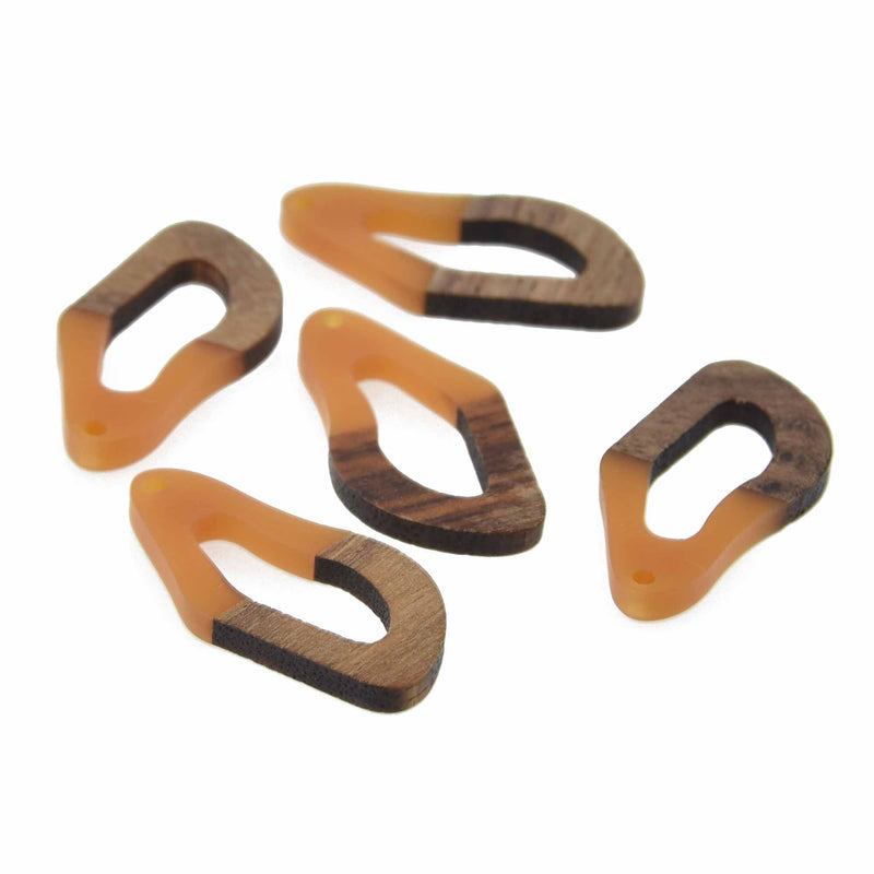 2 Amber Resin Wood Charms, Twisted Oval, 1.5", chs7837