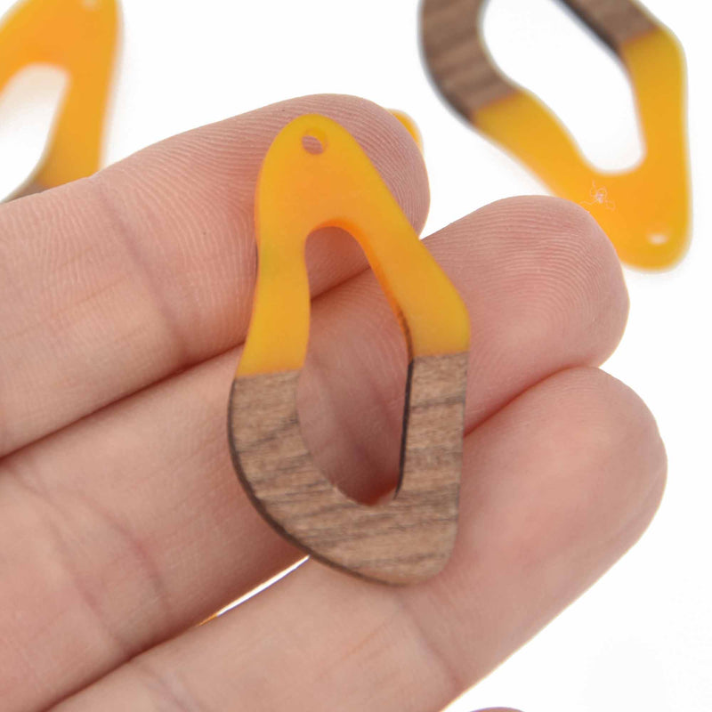 2 Golden Yellow Resin Wood Charms, Twisted Oval, 1.5", chs7838