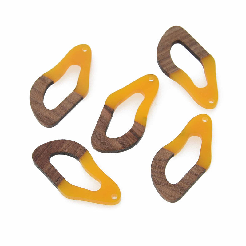 2 Golden Yellow Resin Wood Charms, Twisted Oval, 1.5", chs7838