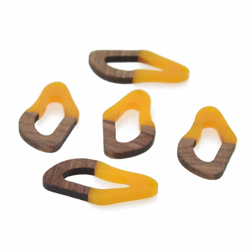 2 Golden Yellow Resin Wood Charms, Twisted Oval, 1.5", chs7838