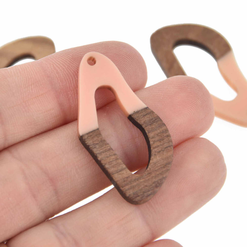 2 Blush Resin Wood Charms, Twisted Oval, 1.5", chs7839