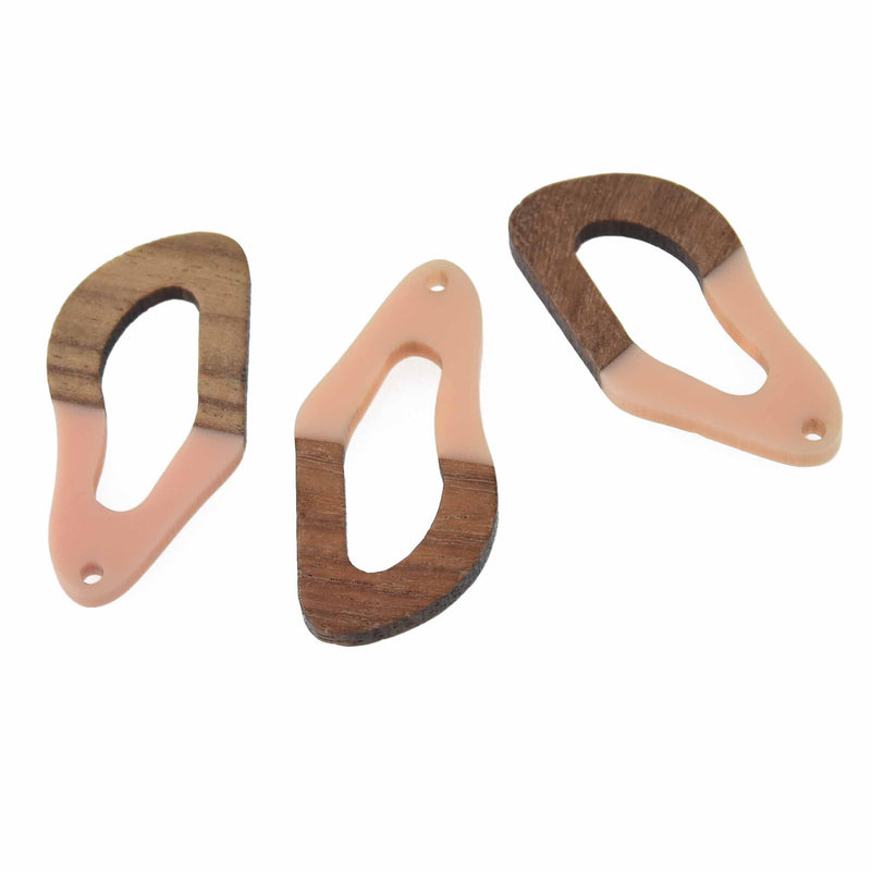 2 Blush Resin Wood Charms, Twisted Oval, 1.5", chs7839