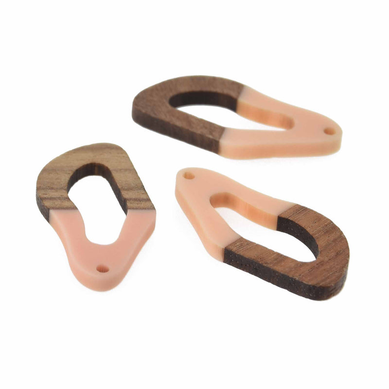 2 Blush Resin Wood Charms, Twisted Oval, 1.5", chs7839