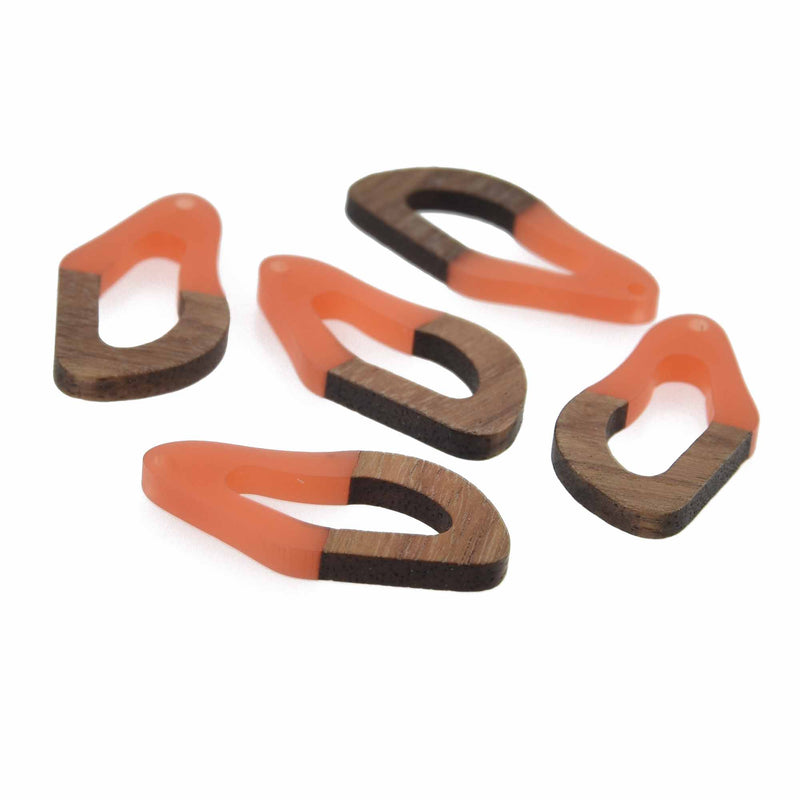 2 Orange Resin Wood Charms, Twisted Oval, 1.5", chs7840