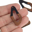 2 Black Resin Wood Charms, Twisted Oval, 1.5", chs7841