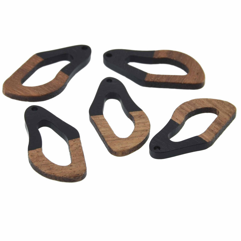 2 Black Resin Wood Charms, Twisted Oval, 1.5", chs7841