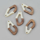 2 White Resin Wood Charms, Twisted Oval, 1.5", chs7842