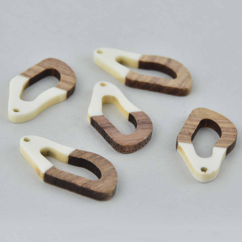 2 White Resin Wood Charms, Twisted Oval, 1.5", chs7842