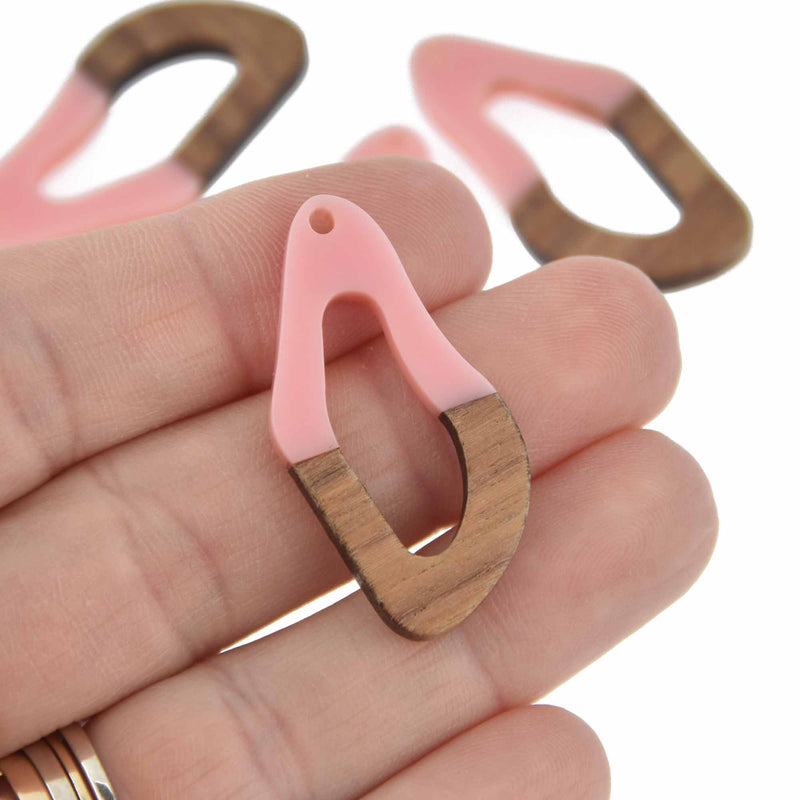 2 Pink Resin Wood Charms, Twisted Oval, 1.5", chs7843