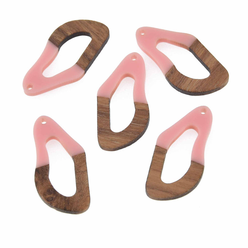 2 Pink Resin Wood Charms, Twisted Oval, 1.5", chs7843