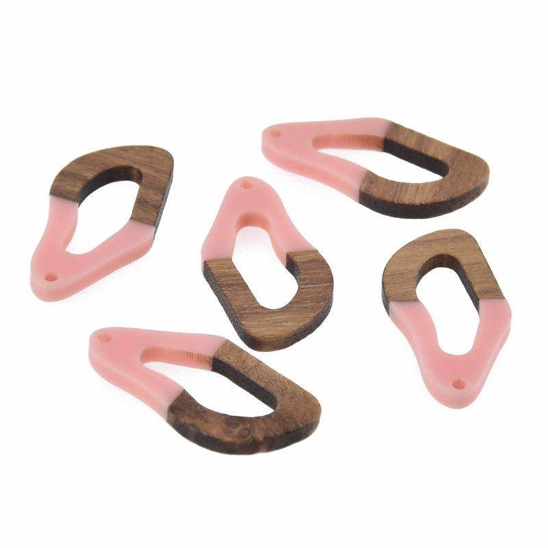 2 Pink Resin Wood Charms, Twisted Oval, 1.5", chs7843