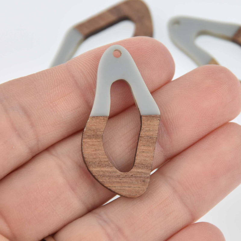 2 Gray Resin Wood Charms, Twisted Oval, 1.5", chs7844