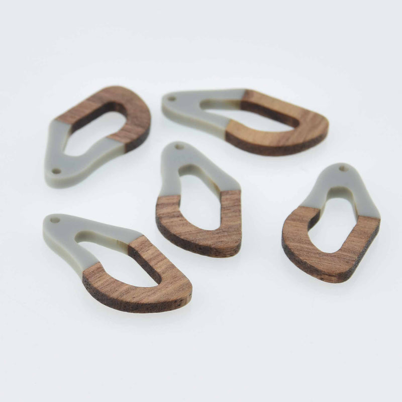 2 Gray Resin Wood Charms, Twisted Oval, 1.5", chs7844