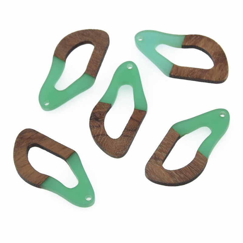 2 Teal Green Resin Wood Charms, Twisted Oval, 1.5", chs7845