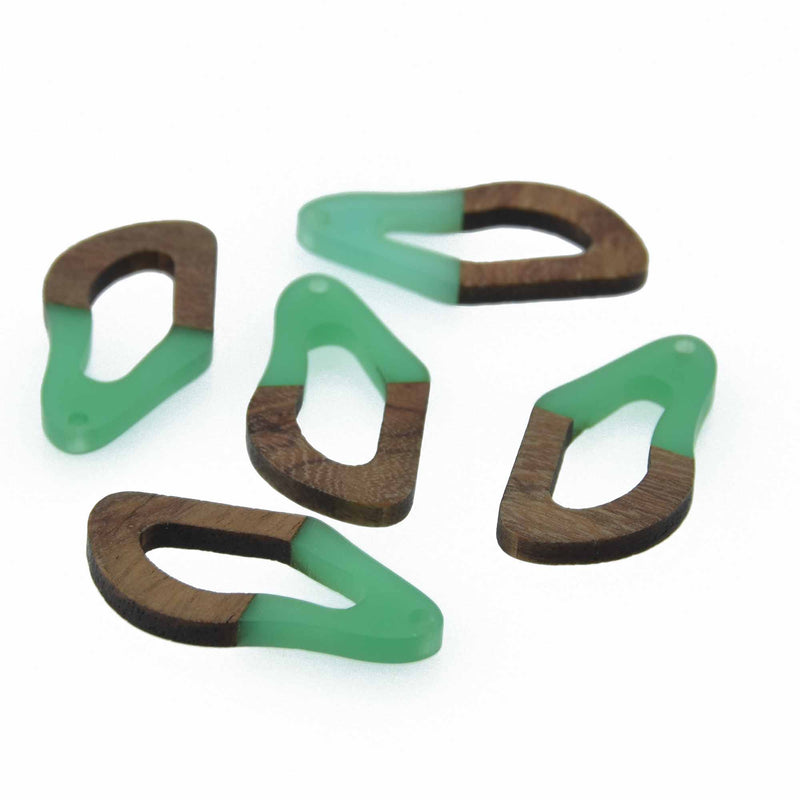 2 Teal Green Resin Wood Charms, Twisted Oval, 1.5", chs7845