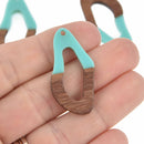 2 Turquoise Blue Resin Wood Charms, Twisted Oval, 1.5", chs7846