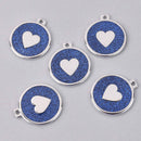 2 Royal Blue Heart Charms, Glitter Enamel with Silver, 34mm, chs7848