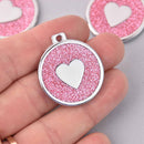 2 Light Pink Heart Charms, Glitter Enamel with Silver, 34mm, chs7851