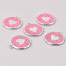 2 Light Pink Heart Charms, Glitter Enamel with Silver, 34mm, chs7851