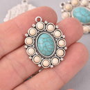 2 Faux Turquoise Charms, Oval, Silver Metal, 33mm, chs7853