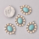 2 Faux Turquoise Charms, Oval, Silver Metal, 33mm, chs7853
