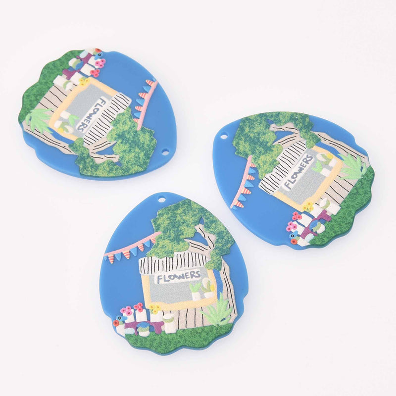 2 Flower Garden Charms, Acrylic, 44mm, chs7860