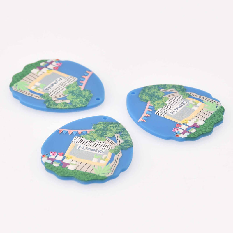 2 Flower Garden Charms, Acrylic, 44mm, chs7860