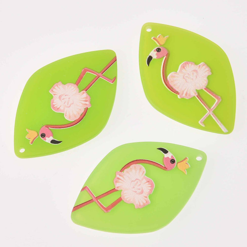 2 Flamingo Charms, Green Resin Acrylic, 45mm, chs7865