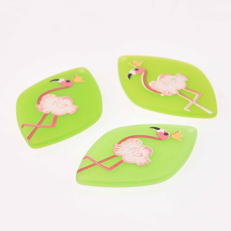 2 Flamingo Charms, Green Resin Acrylic, 45mm, chs7865