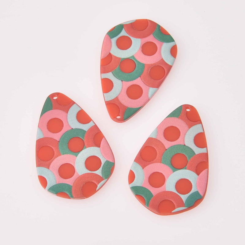 2 Art Deco Charms, Teardrop Acrylic, 42mm, chs7867