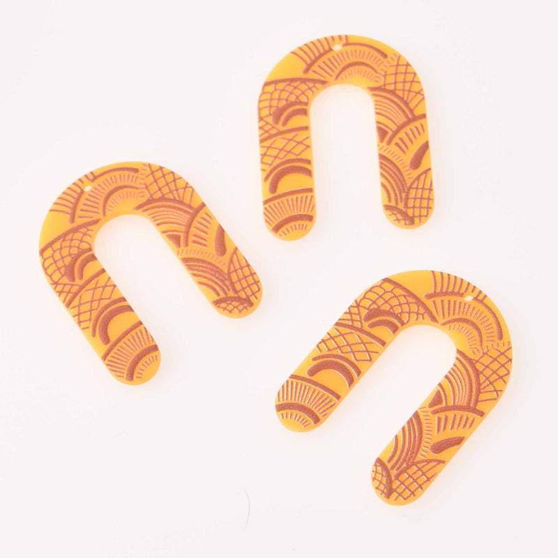 2 U Shape Charms, Golden Yellow Acrylic, 40mm, chs7868