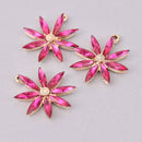 2 Pink Flower Charms, Rhinestones, 28mm, chs7875