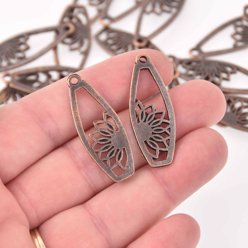 6 Copper Filigree Flower Charms 37mm long chs7878