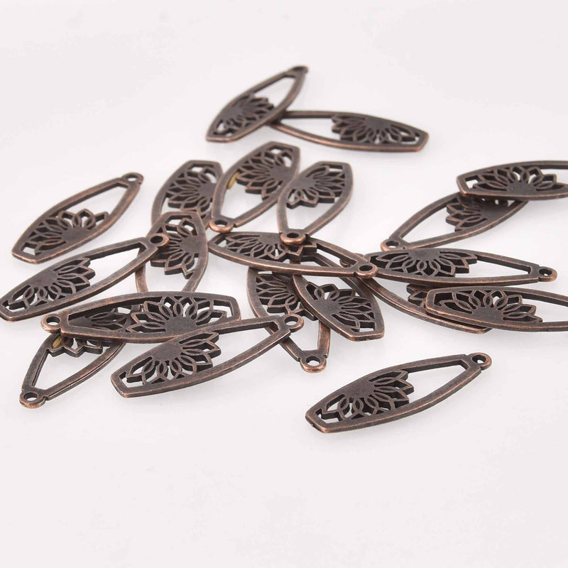 6 Copper Filigree Flower Charms 37mm long chs7878