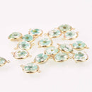 2 Blue Pressed Flower Charms, Glass with Gold Connector Bezel, chs7879